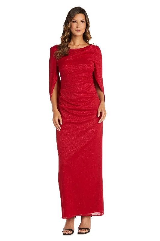 R&M Richards 7424P Long Formal Glitter Chiffon Petite Dress
