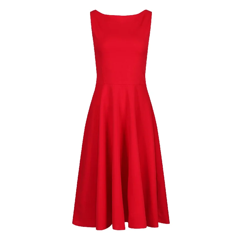 Red Audrey Style 1950s Swing Dress