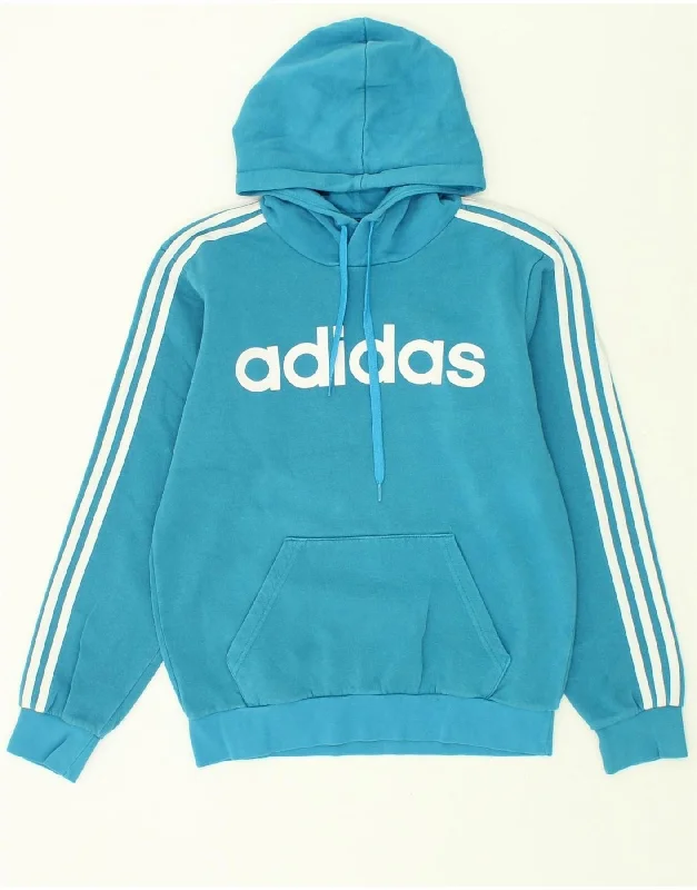 ADIDAS Womens Graphic Hoodie Jumper UK 10 Small Blue Cotton Hoodie with Hem Contrast Bold Stylish ADIDAS Womens Graphic Hoodie Jumper UK 10 Small Blue Cotton Hoodie with Hem Contrast Bold Stylish