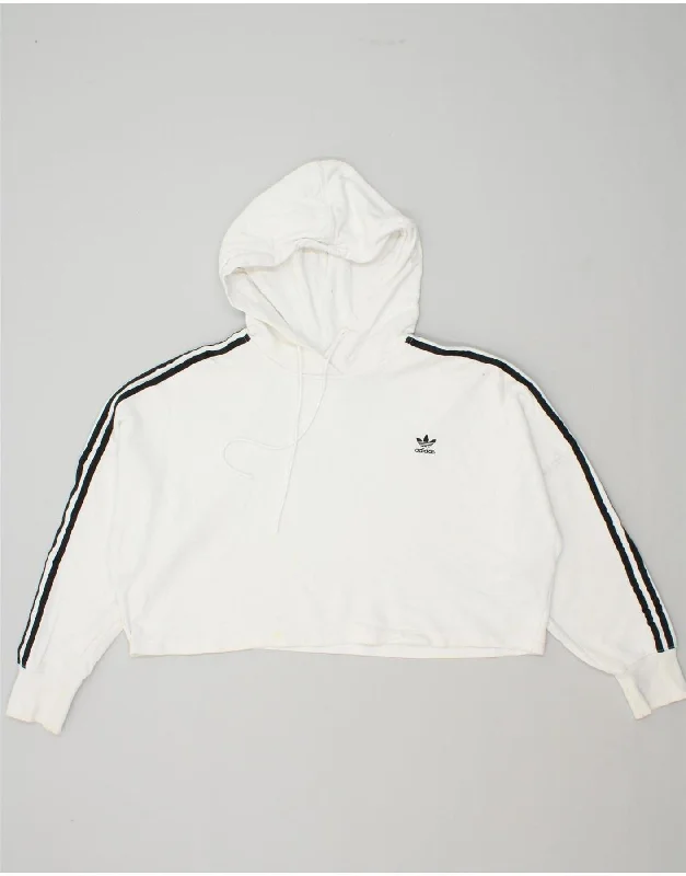 ADIDAS Womens Oversized Crop Hoodie Jumper UK 14 Large White Cotton Hoodie with Cropped Fit Short Trendy ADIDAS Womens Oversized Crop Hoodie Jumper UK 14 Large White Cotton Hoodie with Cropped Fit Short Trendy
