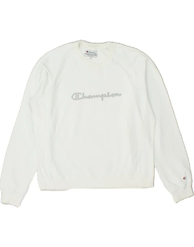 CHAMPION Womens Oversized Graphic Sweatshirt Jumper UK 10 Small White Hoodie with Slim Fit Tailored Modern CHAMPION Womens Oversized Graphic Sweatshirt Jumper UK 10 Small White Hoodie with Slim Fit Tailored Modern