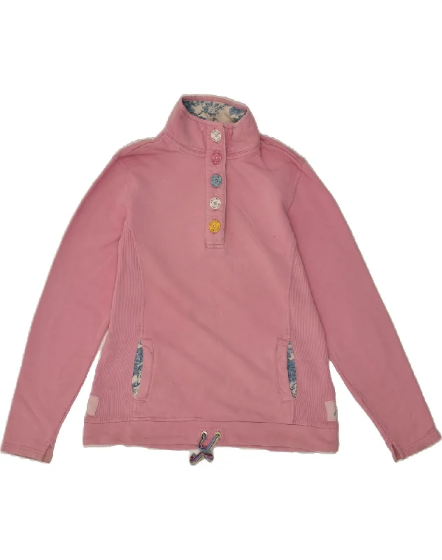 JOULES Womens Button Neck Sweatshirt Jumper UK 10 Small Pink Cotton Hoodie with Ribbed Hem Stretchable Secure JOULES Womens Button Neck Sweatshirt Jumper UK 10 Small Pink Cotton Hoodie with Ribbed Hem Stretchable Secure