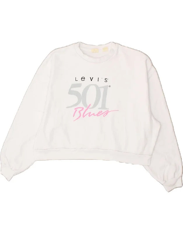 LEVI'S Womens Graphic Crop Sweatshirt Jumper UK 16 Large White Cotton Hoodie with Pastel Soft Subtle LEVI'S Womens Graphic Crop Sweatshirt Jumper UK 16 Large White Cotton Hoodie with Pastel Soft Subtle