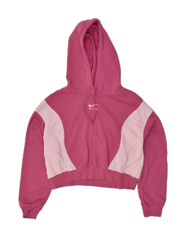 NIKE Womens Air Oversized Crop Hoodie Jumper UK 14 Medium Pink Colourblock Hoodie with V-Neck Classic Versatile