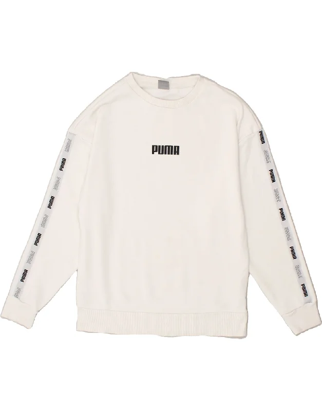 PUMA Womens Graphic Sweatshirt Jumper UK 6 XS White Cotton Hoodie with Metallic Shiny Futuristic PUMA Womens Graphic Sweatshirt Jumper UK 6 XS White Cotton Hoodie with Metallic Shiny Futuristic