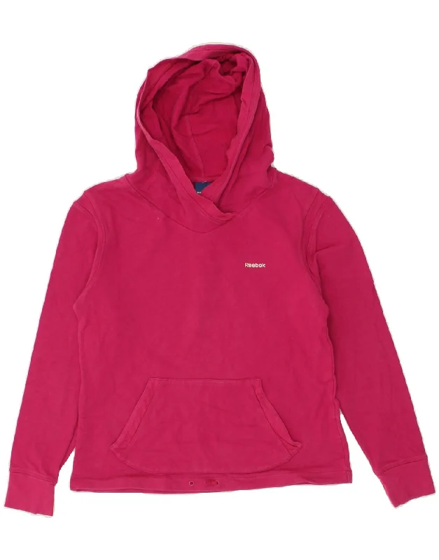 REEBOK Womens Hoodie Jumper UK 12 Medium Pink Cotton Hoodie with Hem Lace Feminine Delicate REEBOK Womens Hoodie Jumper UK 12 Medium Pink Cotton Hoodie with Hem Lace Feminine Delicate