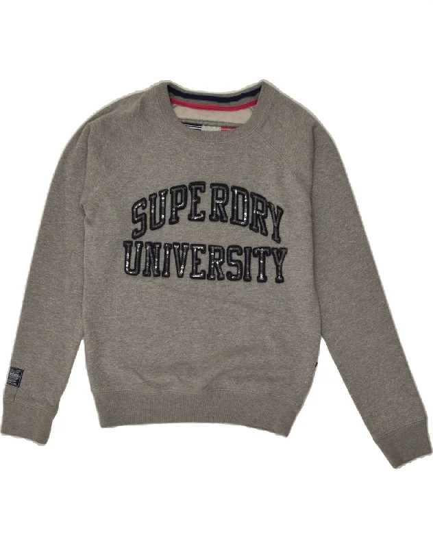SUPERDRY Womens Graphic Sweatshirt Jumper UK 6 XS Grey Flecked Polyester Hoodie Dress Longline Feminine SUPERDRY Womens Graphic Sweatshirt Jumper UK 6 XS Grey Flecked Polyester Hoodie Dress Longline Feminine