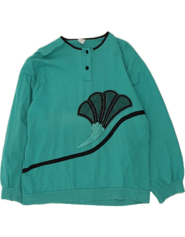 VINTAGE Womens Graphic Sweatshirt Jumper UK 16 Large Turquoise Hoodie with Typography Text Message VINTAGE Womens Graphic Sweatshirt Jumper UK 16 Large Turquoise Hoodie with Typography Text Message