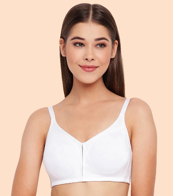 Enamor Fab-Cool AB75 M-frame Jiggle Control Full Support Stretch Cotton Bra for Women- Full Coverage, Non Padded and Wirefree - White Light Seamless Bra