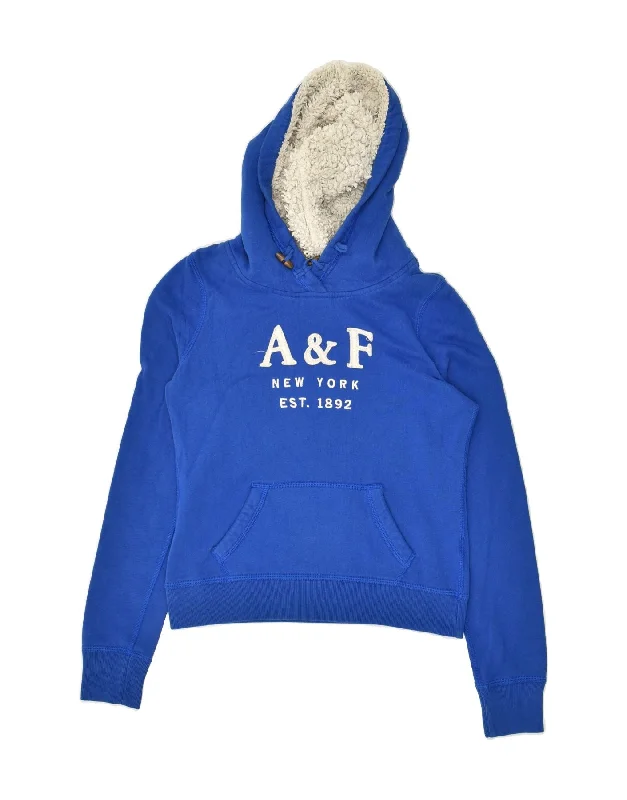 ABERCROMBIE & FITCH Womens Graphic Hoodie Jumper UK 14 Medium Blue Graphic Hoodie Design Print ABERCROMBIE & FITCH Womens Graphic Hoodie Jumper UK 14 Medium Blue Graphic Hoodie Design Print