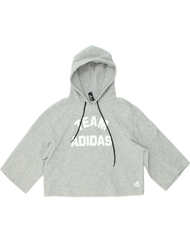 ADIDAS Womens Crop Graphic Hoodie Jumper UK 8/10 Small Grey Cotton Hoodie with Longline Fit Extended Stylish ADIDAS Womens Crop Graphic Hoodie Jumper UK 8/10 Small Grey Cotton Hoodie with Longline Fit Extended Stylish