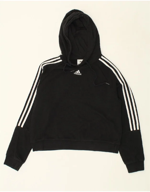 ADIDAS Womens Crop Hoodie Jumper UK 8/10 Small Black Polyester Hoodie with Thumb Holes Functional Cozy ADIDAS Womens Crop Hoodie Jumper UK 8/10 Small Black Polyester Hoodie with Thumb Holes Functional Cozy