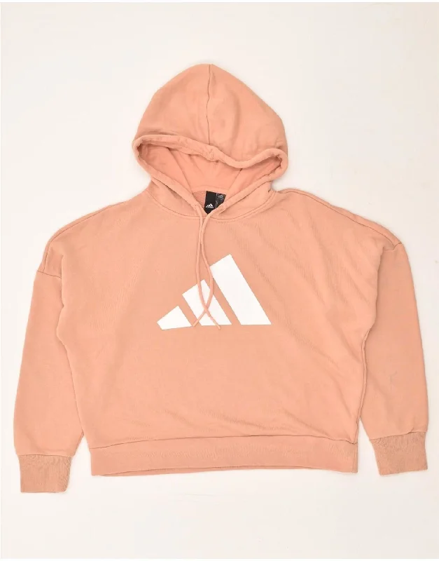 ADIDAS Womens Graphic Crop Hoodie Jumper UK 8/10 Small Orange Cotton Hoodie with Double Zipper Versatile Adjustable ADIDAS Womens Graphic Crop Hoodie Jumper UK 8/10 Small Orange Cotton Hoodie with Double Zipper Versatile Adjustable