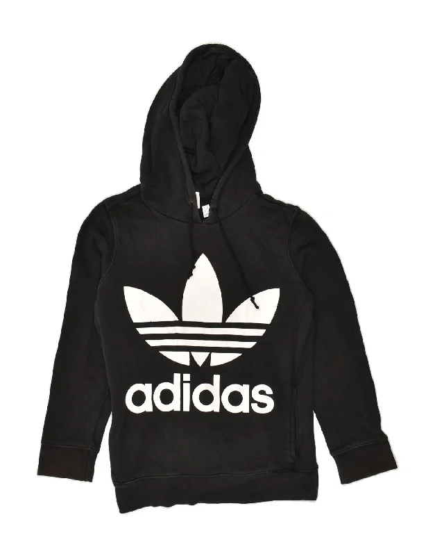 ADIDAS Womens Graphic Hoodie Jumper UK 10 Small Black Cotton Hoodie with Pocket Utility Practical ADIDAS Womens Graphic Hoodie Jumper UK 10 Small Black Cotton Hoodie with Pocket Utility Practical