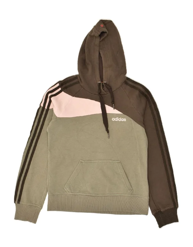 ADIDAS Womens Graphic Hoodie Jumper UK 10 Small Green Colourblock Cotton Hoodie with Color Block Contrast Stylish ADIDAS Womens Graphic Hoodie Jumper UK 10 Small Green Colourblock Cotton Hoodie with Color Block Contrast Stylish