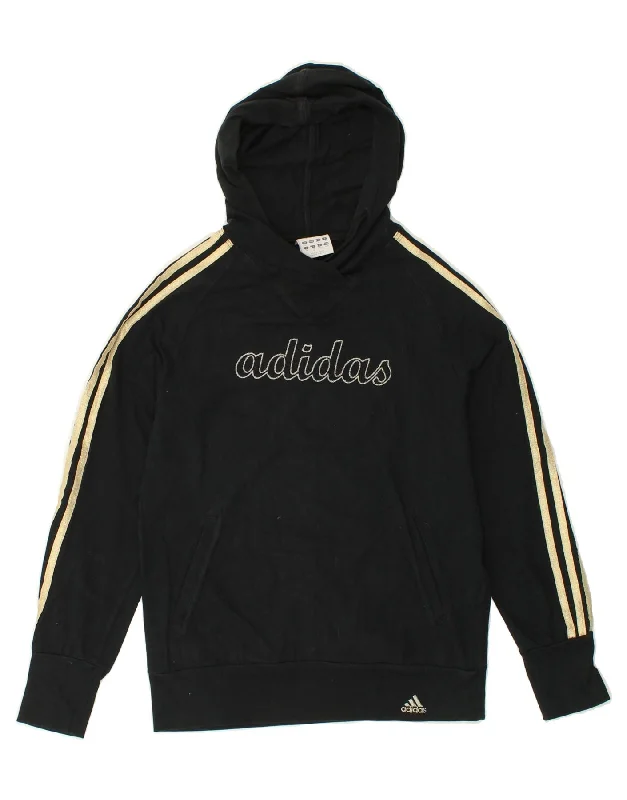 ADIDAS Womens Graphic Hoodie Jumper UK 12 Medium Black Cotton Hoodie with Frayed Bohemian Relaxed ADIDAS Womens Graphic Hoodie Jumper UK 12 Medium Black Cotton Hoodie with Frayed Bohemian Relaxed