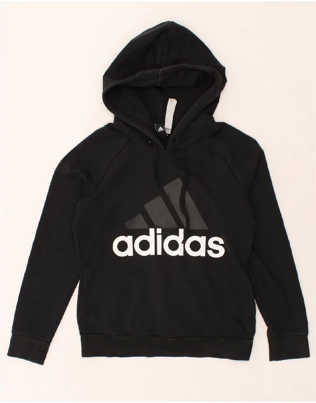 ADIDAS Womens Graphic Hoodie Jumper UK 8/10 Small Black Cotton Hoodie with Earth Tones Natural Calm ADIDAS Womens Graphic Hoodie Jumper UK 8/10 Small Black Cotton Hoodie with Earth Tones Natural Calm