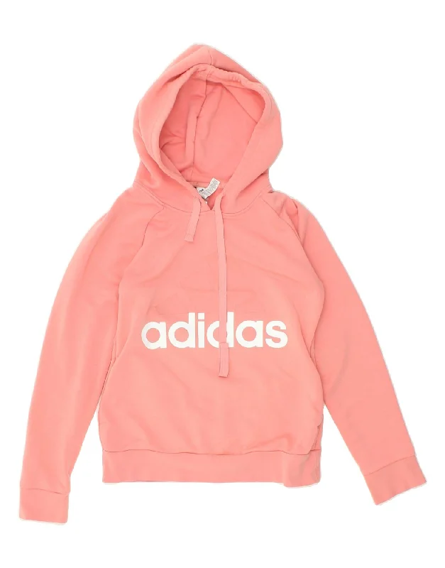 ADIDAS Womens Graphic Hoodie Jumper UK 8/10 Small Pink Cotton Hoodie with Hem Contrast Bold Stylish ADIDAS Womens Graphic Hoodie Jumper UK 8/10 Small Pink Cotton Hoodie with Hem Contrast Bold Stylish