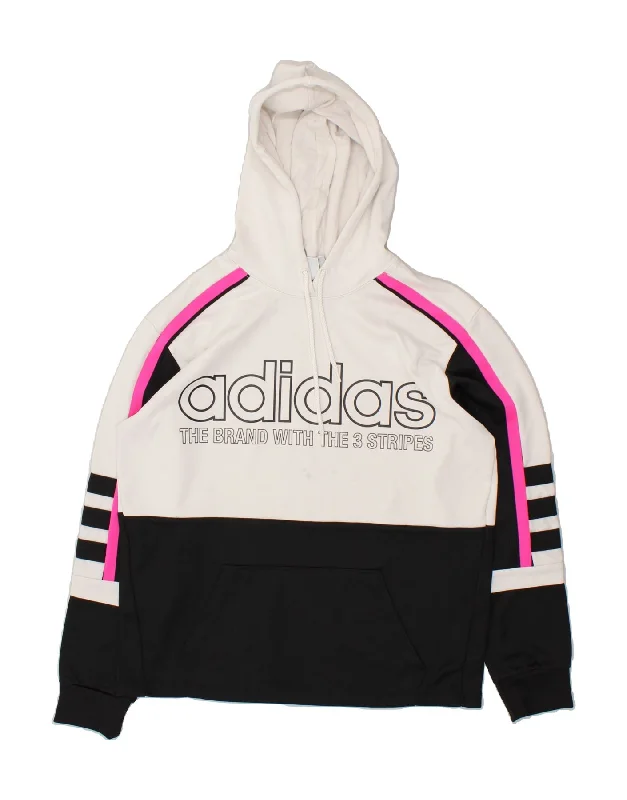 ADIDAS Womens Graphic Hoodie Jumper UK 8 Small White Colourblock Cotton Hoodie Sweatshirt Pullover ADIDAS Womens Graphic Hoodie Jumper UK 8 Small White Colourblock Cotton Hoodie Sweatshirt Pullover