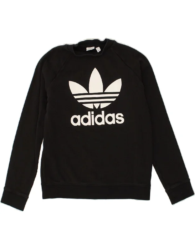 ADIDAS Womens Graphic Sweatshirt Jumper UK 14 Medium Black Cotton Hoodie with Set-In Sleeves Structured Classic ADIDAS Womens Graphic Sweatshirt Jumper UK 14 Medium Black Cotton Hoodie with Set-In Sleeves Structured Classic