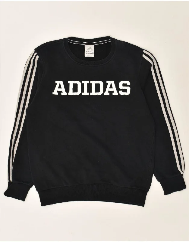 ADIDAS Womens Graphic Sweatshirt Jumper UK 8 Small Black Cotton Hoodie with Emblem Brand Identity ADIDAS Womens Graphic Sweatshirt Jumper UK 8 Small Black Cotton Hoodie with Emblem Brand Identity