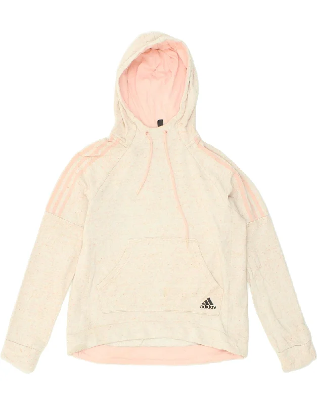 ADIDAS Womens Hoodie Jumper UK 8/10 Small Beige Flecked Cotton Hoodie with Logo Branding Identity ADIDAS Womens Hoodie Jumper UK 8/10 Small Beige Flecked Cotton Hoodie with Logo Branding Identity