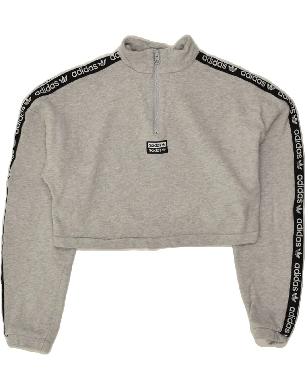 ADIDAS Womens Oversized Crop Zip Neck Sweatshirt Jumper UK 8 Small Grey Hoodie with Earth Tones Natural Calm ADIDAS Womens Oversized Crop Zip Neck Sweatshirt Jumper UK 8 Small Grey Hoodie with Earth Tones Natural Calm