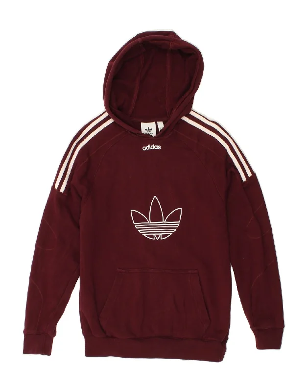 ADIDAS Womens Oversized Graphic Hoodie Jumper UK 6 XS Burgundy Cotton Hoodie with Patch Decorative Personalized ADIDAS Womens Oversized Graphic Hoodie Jumper UK 6 XS Burgundy Cotton Hoodie with Patch Decorative Personalized