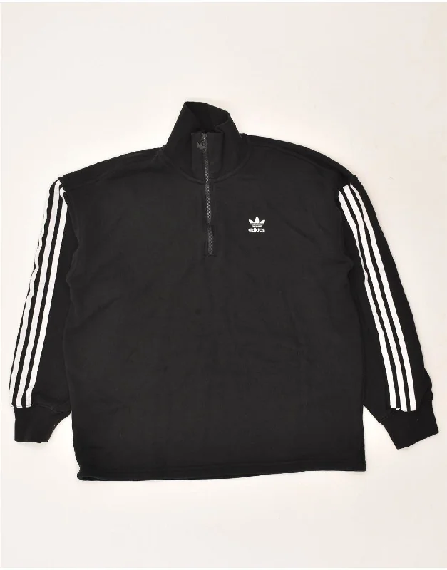 ADIDAS Womens Oversized Zip Neck Sweatshirt Jumper UK 12 Medium Black Hoodie with Mock Neck Collared Structured ADIDAS Womens Oversized Zip Neck Sweatshirt Jumper UK 12 Medium Black Hoodie with Mock Neck Collared Structured