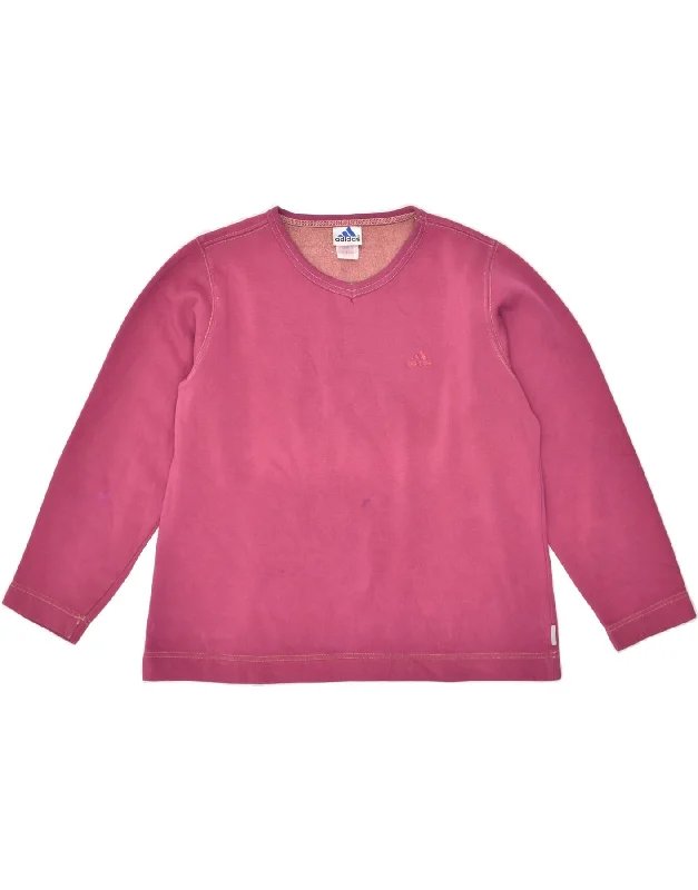 ADIDAS Womens Sweatshirt Jumper UK 14 Large Pink Cotton Hoodie with Crew Neck Simple Timeless ADIDAS Womens Sweatshirt Jumper UK 14 Large Pink Cotton Hoodie with Crew Neck Simple Timeless