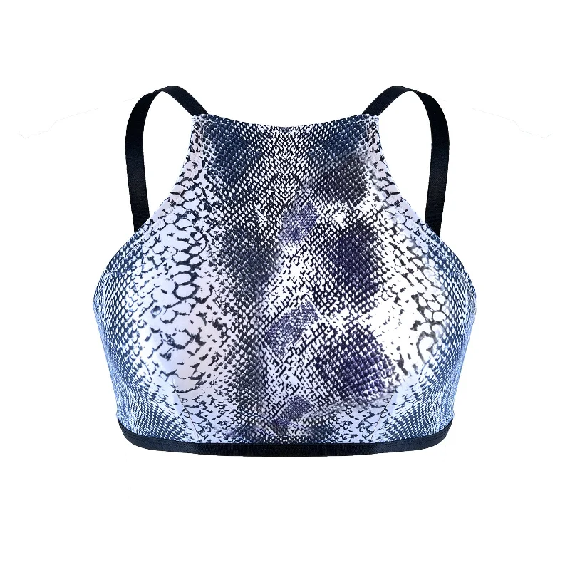 Adjustable High Neck Snake Print Pole Dance Sports Bra Isabella Elegant Lace Bralette