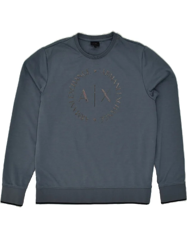 ARMANI EXCHANGE Womens Graphic Sweatshirt Jumper UK 16 Large Blue Hoodie with Camouflage Military Edgy ARMANI EXCHANGE Womens Graphic Sweatshirt Jumper UK 16 Large Blue Hoodie with Camouflage Military Edgy