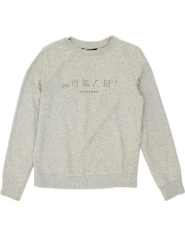 ARMANI Womens Graphic Sweatshirt Jumper UK 10 Small Grey Cotton Hoodie with Mesh Breathable Sporty ARMANI Womens Graphic Sweatshirt Jumper UK 10 Small Grey Cotton Hoodie with Mesh Breathable Sporty