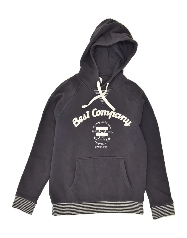 BEST COMPANY Womens Graphic Hoodie Jumper UK 16 Large Navy Blue Cotton Hoodie with Puffed Sleeves Voluminous Trendy BEST COMPANY Womens Graphic Hoodie Jumper UK 16 Large Navy Blue Cotton Hoodie with Puffed Sleeves Voluminous Trendy