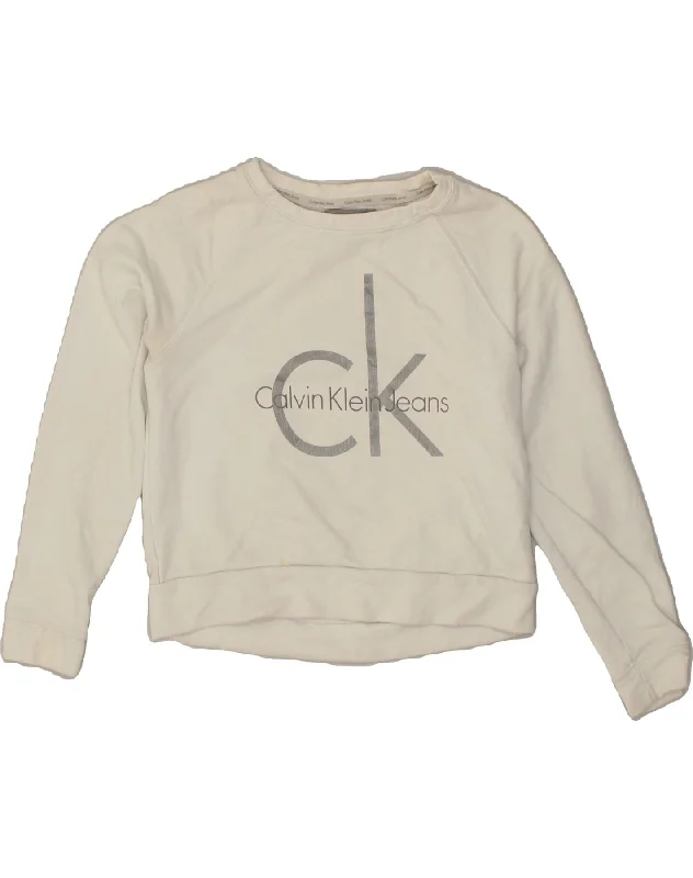 CALVIN KLEIN JEANS Womens Graphic Sweatshirt Jumper UK 6 XS White Cotton Hoodie with Snap Buttons Easy Quick CALVIN KLEIN JEANS Womens Graphic Sweatshirt Jumper UK 6 XS White Cotton Hoodie with Snap Buttons Easy Quick