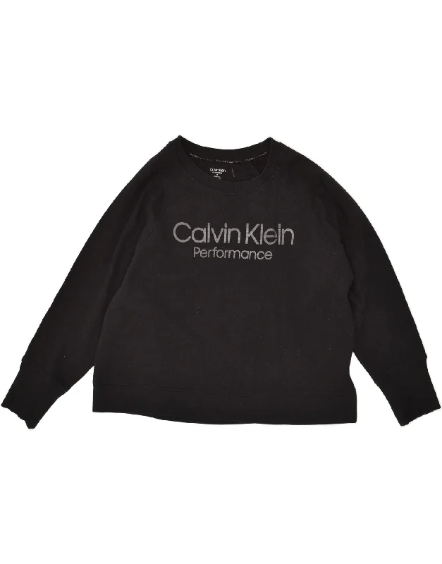 CALVIN KLEIN Womens Graphic Sweatshirt Jumper UK 14 Medium Black Cotton Hoodie Dress Longline Feminine CALVIN KLEIN Womens Graphic Sweatshirt Jumper UK 14 Medium Black Cotton Hoodie Dress Longline Feminine