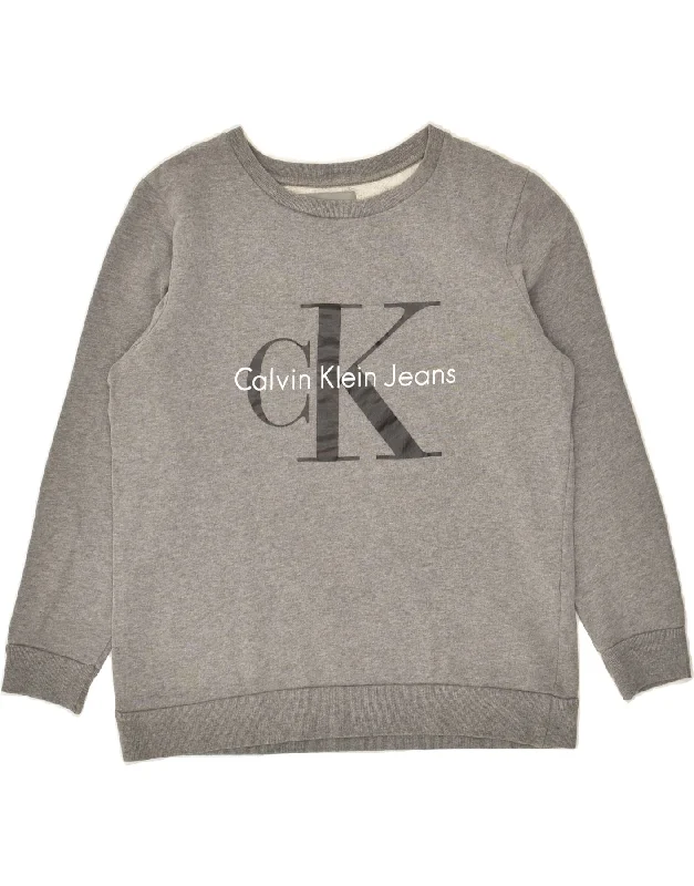 CALVIN KLEIN Womens Oversized Graphic Sweatshirt Jumper UK 6 XS Grey Hoodie with Reflective Safety Nightwear CALVIN KLEIN Womens Oversized Graphic Sweatshirt Jumper UK 6 XS Grey Hoodie with Reflective Safety Nightwear