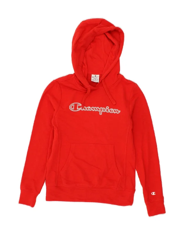 CHAMPION Womens Graphic Hoodie Jumper UK 10 Small Red Cotton Hoodie with Magnetic Closure Innovative Modern CHAMPION Womens Graphic Hoodie Jumper UK 10 Small Red Cotton Hoodie with Magnetic Closure Innovative Modern