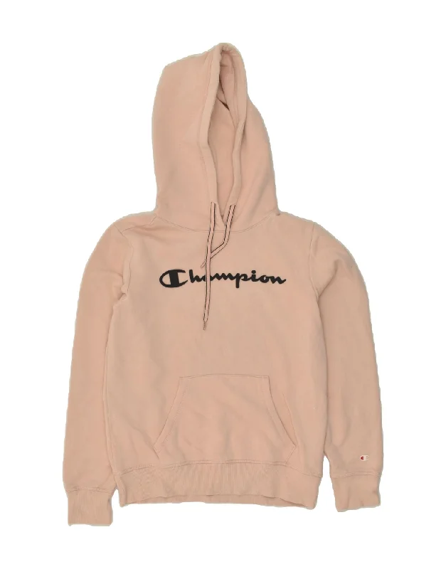 CHAMPION Womens Graphic Hoodie Jumper UK 14 Medium Pink Cotton Hoodie with Back Slit Movement Comfort CHAMPION Womens Graphic Hoodie Jumper UK 14 Medium Pink Cotton Hoodie with Back Slit Movement Comfort