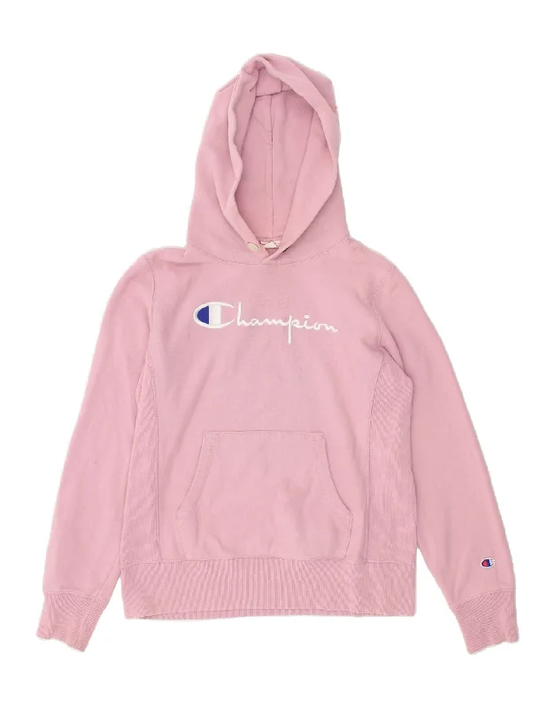 CHAMPION Womens Graphic Hoodie Jumper UK 16 Large Pink Cotton Hoodie with Batwing Sleeves Loose Dramatic CHAMPION Womens Graphic Hoodie Jumper UK 16 Large Pink Cotton Hoodie with Batwing Sleeves Loose Dramatic