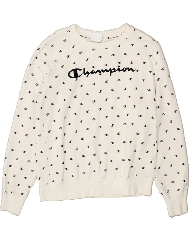 CHAMPION Womens Graphic Sweatshirt Jumper UK 16 Large White Cotton Logo Hoodie with Batwing Sleeves Loose Dramatic CHAMPION Womens Graphic Sweatshirt Jumper UK 16 Large White Cotton Logo Hoodie with Batwing Sleeves Loose Dramatic