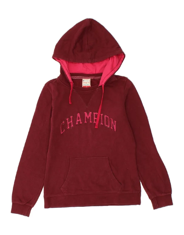 CHAMPION Womens Heritage Fit Graphic Hoodie Jumper UK 10 Small Maroon Hoodie with Pocket Utility Practical CHAMPION Womens Heritage Fit Graphic Hoodie Jumper UK 10 Small Maroon Hoodie with Pocket Utility Practical
