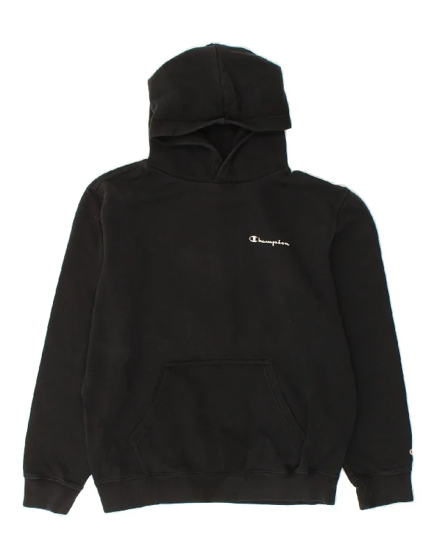 CHAMPION Womens Hoodie Jumper UK 14 Medium Black Cotton Hoodie with Applique Textured Unique CHAMPION Womens Hoodie Jumper UK 14 Medium Black Cotton Hoodie with Applique Textured Unique