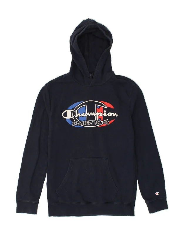 CHAMPION Womens New York Graphic Hoodie Jumper UK 14 Medium Navy Blue Hoodie with Hidden Zipper Minimalist Clean CHAMPION Womens New York Graphic Hoodie Jumper UK 14 Medium Navy Blue Hoodie with Hidden Zipper Minimalist Clean