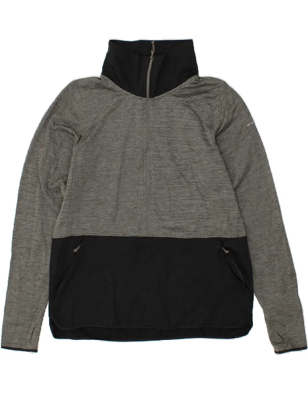 COLUMBIA Womens Zip Neck Sweatshirt Jumper UK 16 Large Grey Colourblock Hoodie with Back Slit Movement Comfort COLUMBIA Womens Zip Neck Sweatshirt Jumper UK 16 Large Grey Colourblock Hoodie with Back Slit Movement Comfort