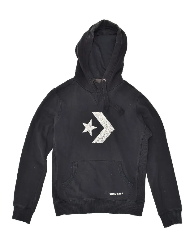 CONVERSE Womens Graphic Hoodie Jumper UK 10 Small Black Cotton Hoodie with Slim Fit Tailored Modern CONVERSE Womens Graphic Hoodie Jumper UK 10 Small Black Cotton Hoodie with Slim Fit Tailored Modern
