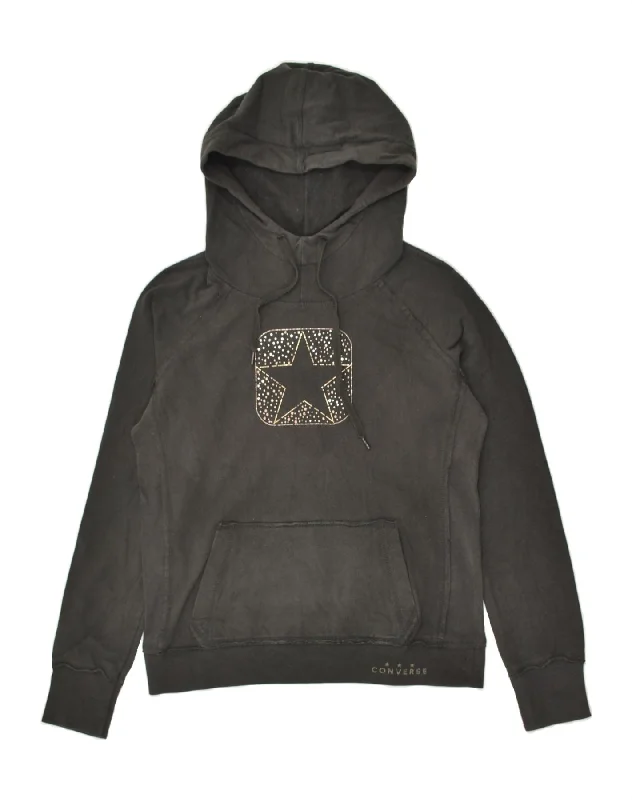 CONVERSE Womens Graphic Hoodie Jumper UK 12 Medium Black Cotton Hoodie with Snap Buttons Easy Quick CONVERSE Womens Graphic Hoodie Jumper UK 12 Medium Black Cotton Hoodie with Snap Buttons Easy Quick