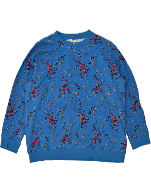COTTON TRADERS Womens Graphic Sweatshirt Jumper UK 22 3XL Blue Floral Hoodie with Front Slit Layering Stylish COTTON TRADERS Womens Graphic Sweatshirt Jumper UK 22 3XL Blue Floral Hoodie with Front Slit Layering Stylish
