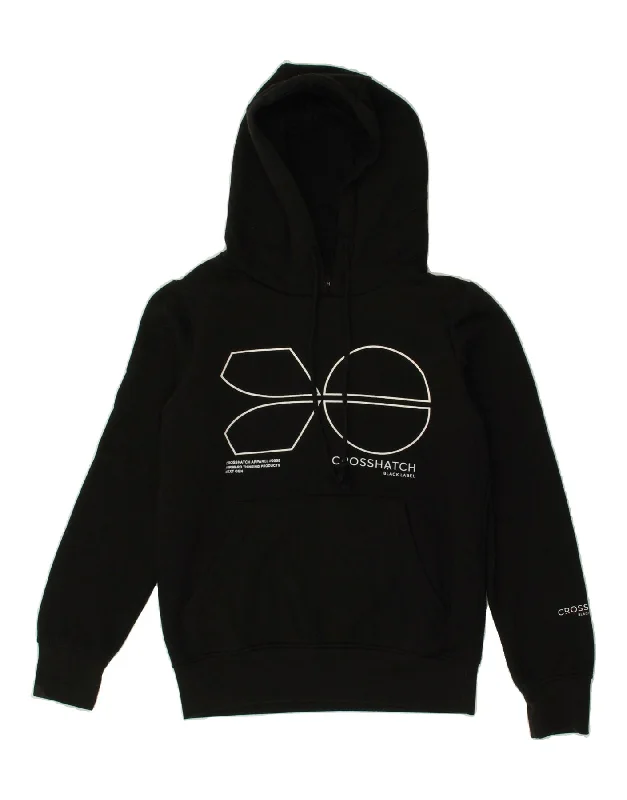 CROSSHATCH Womens Graphic Hoodie Jumper UK 6 XS Black Cotton Hoodie with Cuffed Sleeves Snug Secure CROSSHATCH Womens Graphic Hoodie Jumper UK 6 XS Black Cotton Hoodie with Cuffed Sleeves Snug Secure