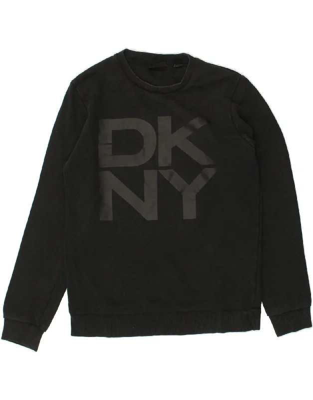 DKNY Womens Graphic Sweatshirt Jumper UK 14 Medium Black Cotton Hoodie with Patch Decorative Personalized DKNY Womens Graphic Sweatshirt Jumper UK 14 Medium Black Cotton Hoodie with Patch Decorative Personalized